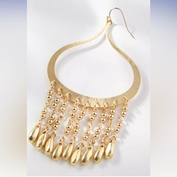 Anthropologie Beaded Tear Drop Gold Earrings - Picture 2 of 3